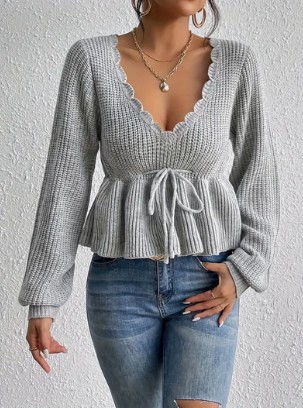 Women's Sexy V-Neck Knit Sweater, Casual Style